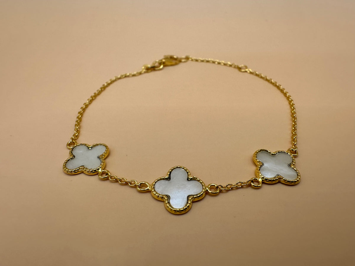 925 Silber "Kleeblatt" Armband vergoldet mit Perlmutt