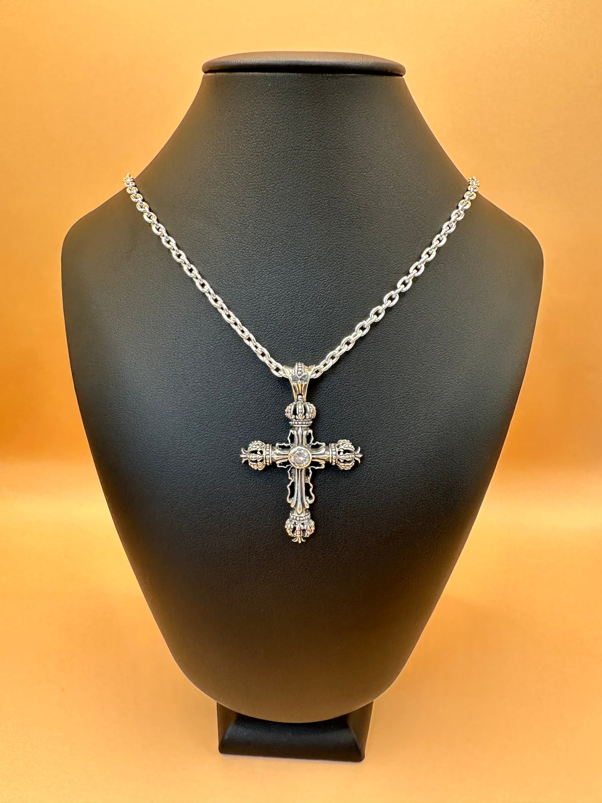 925 Silberkette mit Silber Kreuz und Zirkonia Stein als Anhänger