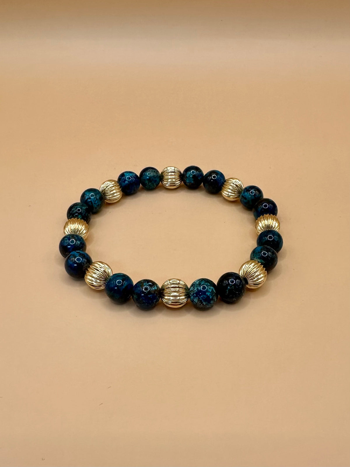 ARMBAND AFRICAN CHRYSOKOLL MIT 9k GOLD (8mm) - LIMITED EDITION