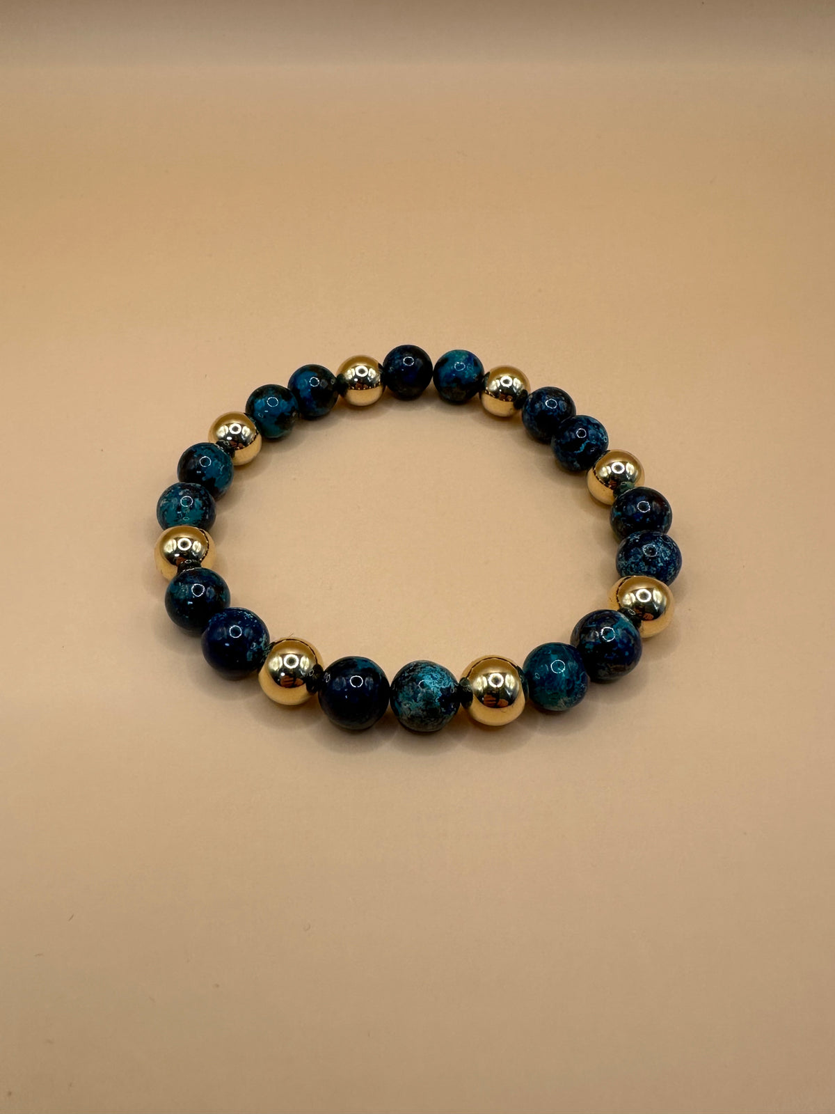 ARMBAND AFRICAN CHRYSOKOLL MIT 9k GOLD (8mm) - LIMITED EDITION
