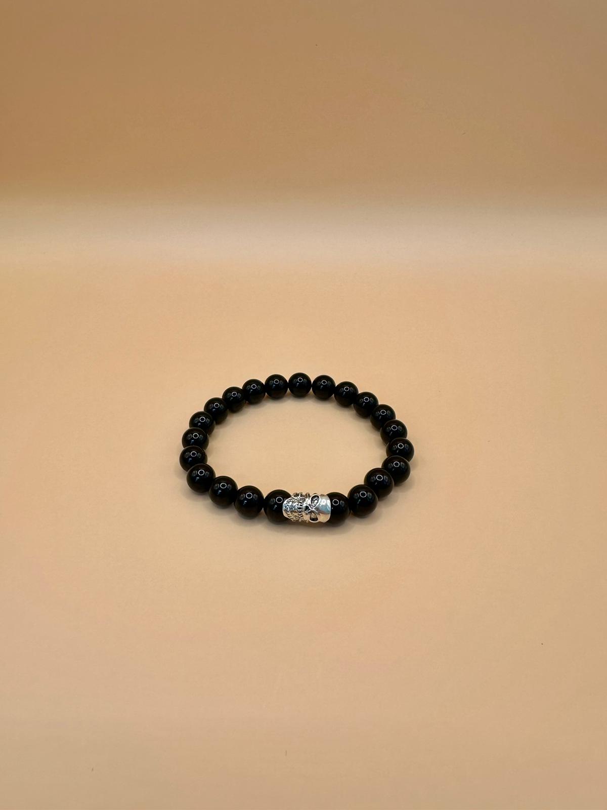ARMBAND TURMALIN MIT 925  SILBER TOTENKOPF (8mm)